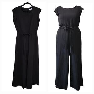 Calvin Klein Jumpsuit Black Cap Sleeves Round Neck Flowy Wide Leg Sz 8 Cropped